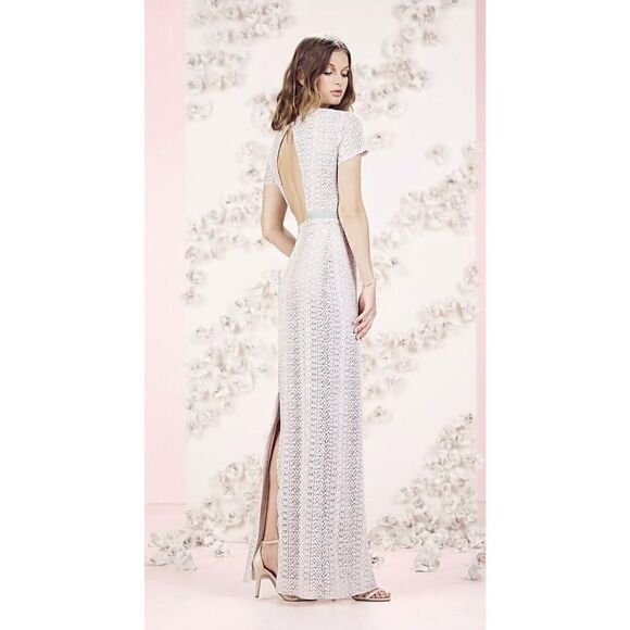 LC Lauren Conrad Runway Collection Open Back Eyelet Lace Column Maxi Dress | 10 - Picture 1 of 13